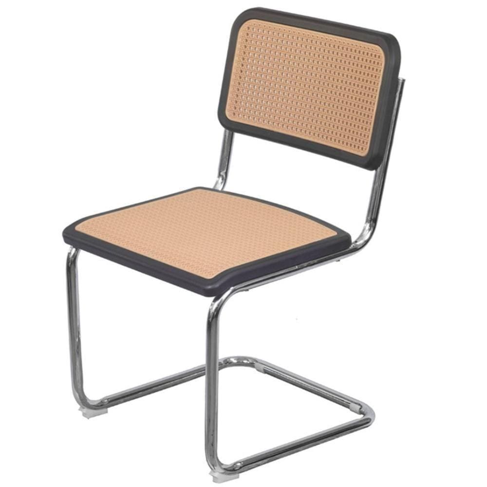 Cadeira Cesca Polipropileno Preto Simulando Palha Bege Base Fixa Cromada