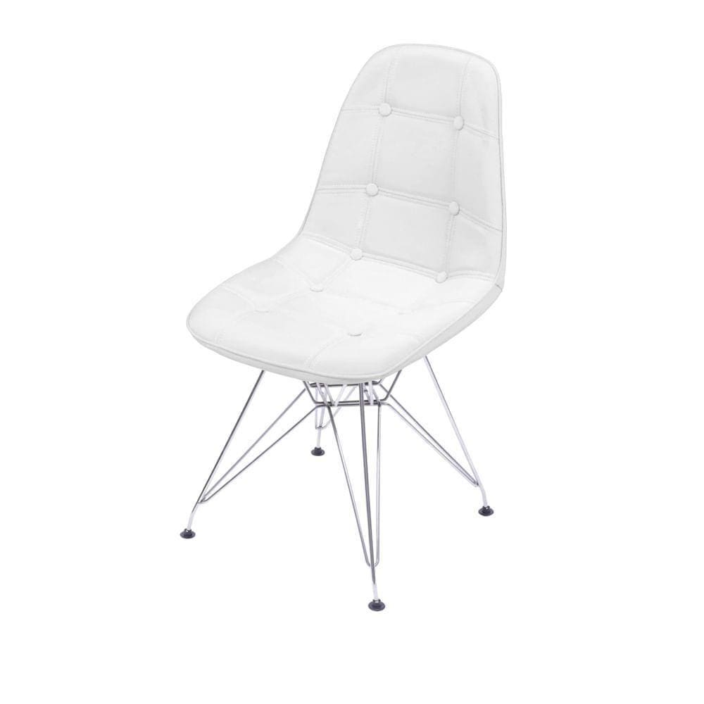 Cadeira Eames Dkr Botonê Assento Pu Branca Base Cromada