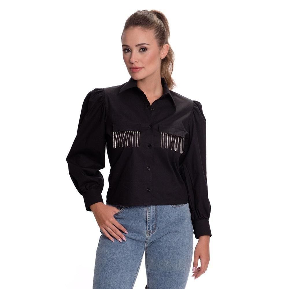 Cropped Feminino Blusa Manga Longa Franja Moderna Teodoro