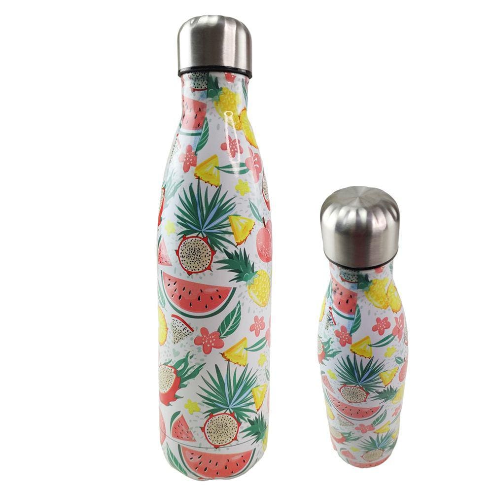 Garrafa Termica 500Ml Estampada Flores Frutas Inox Florido Floral Trabalho Corrida Caminhada