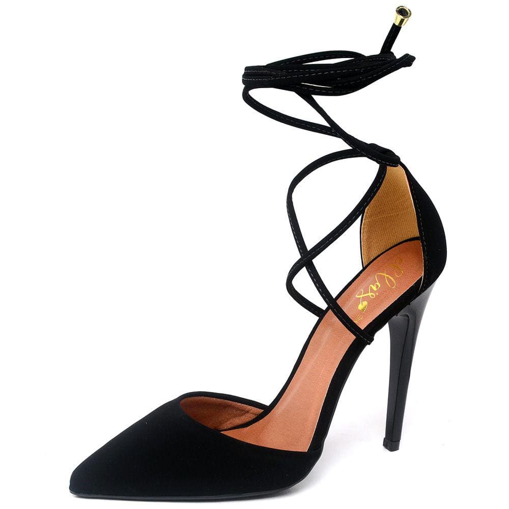 Scarpin Ellas Online Salto Alto Bico Folha Nobuck Preto