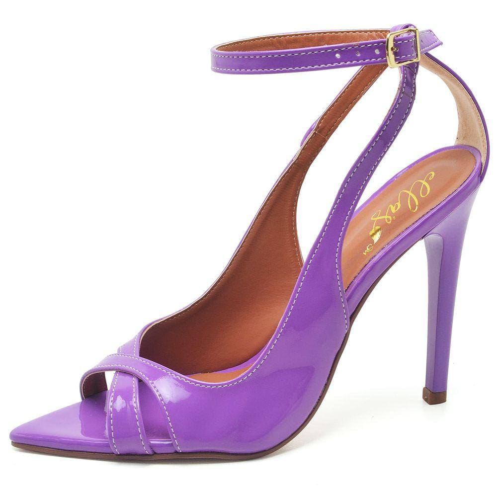 Sandália Ellas Online Salto Alto Bico Folha Verniz Iris