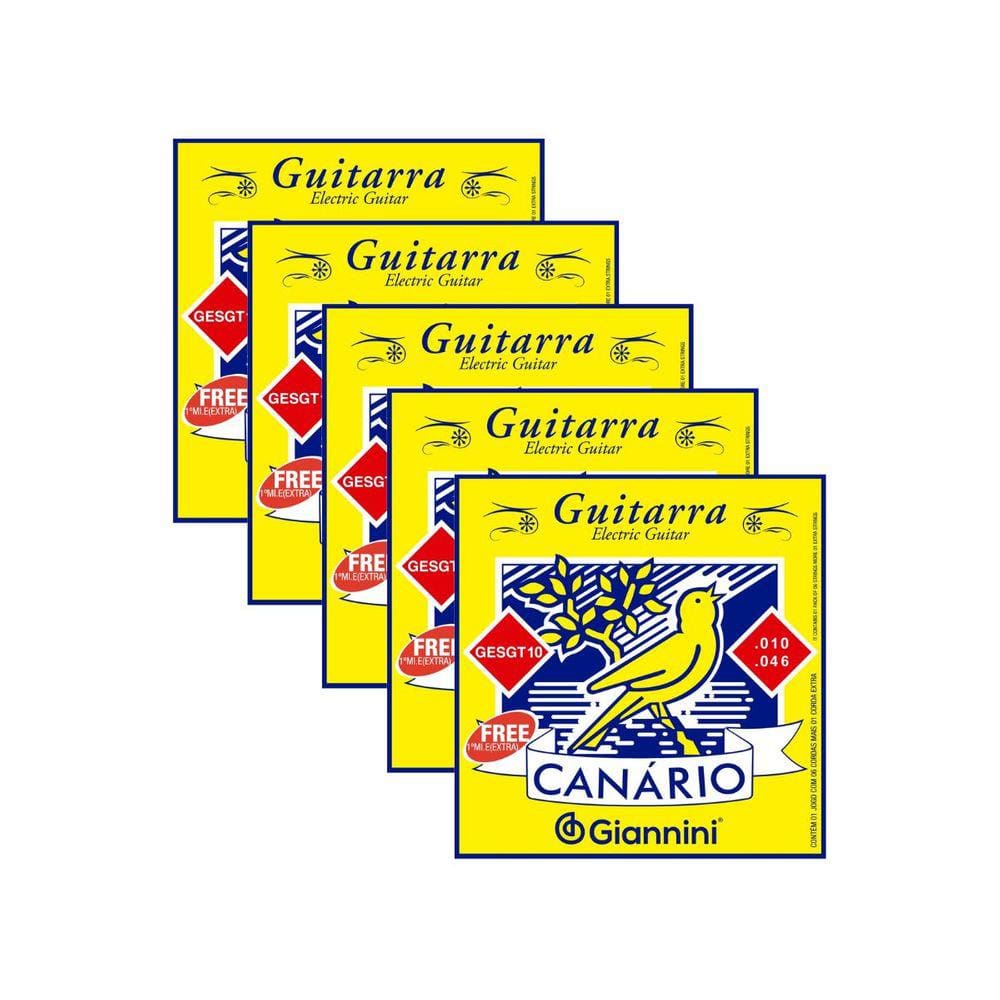 Kit 5 Encordoamento Guitarra Giannini Canário GESGT10 Aço 0.010