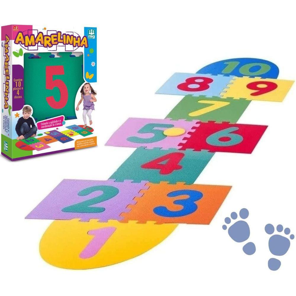 Tatame EVA Amarelinha Brinquedo Infantil 14 Peças Portátil Antiderrapante