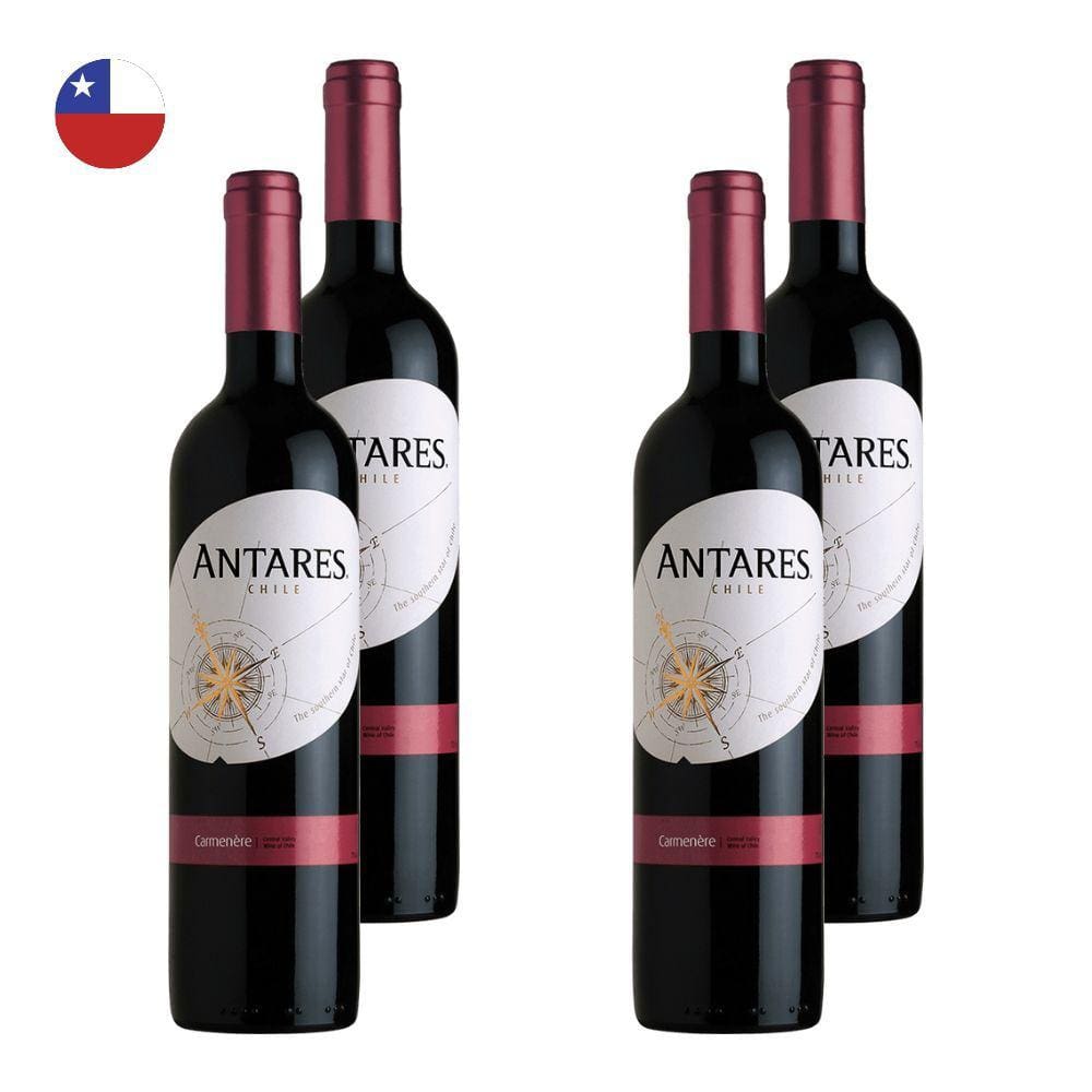 Kit 4 Vinhos Antares Carmenère Tinto Chile 750ml