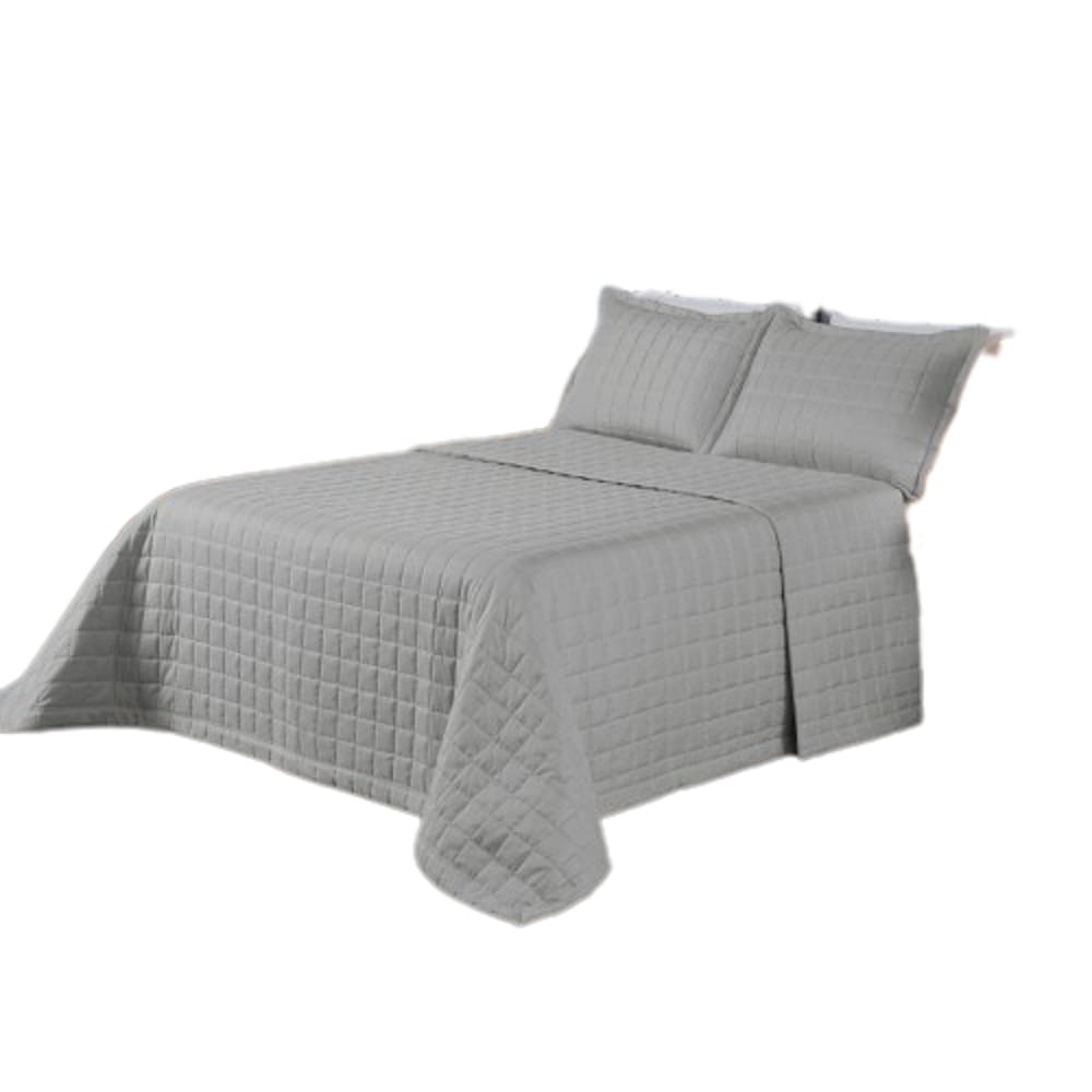 Kit Colcha Cobre Leito Soft Queen 3 Pçs Dupla Face Cinza