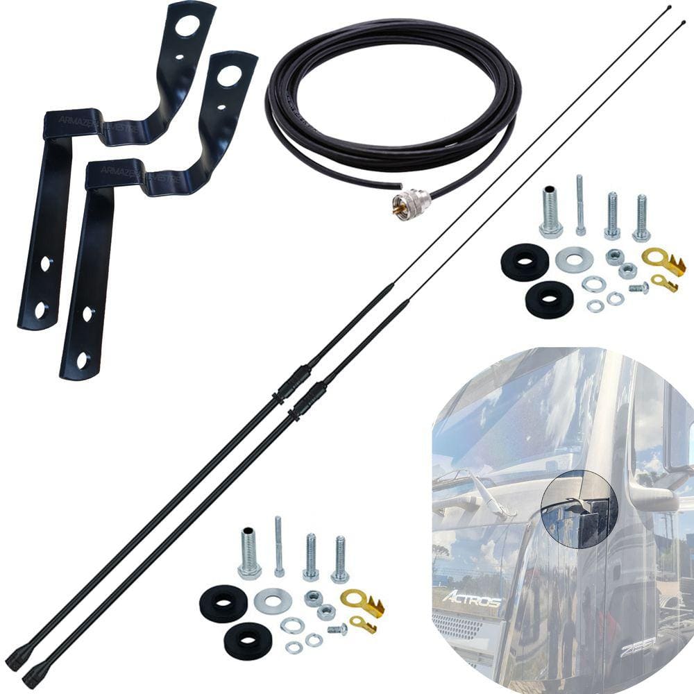 2 Antena Px Prolongador Argentina Black Suporte Dianteiro Mb Actros Cabo 5,5m Parafusos
