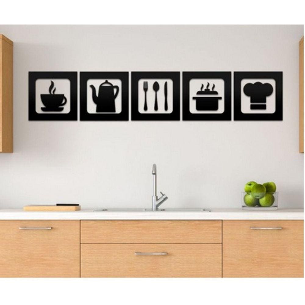 Kit Decoração Cozinha kit 5 quadrinhos  quadros Mdf 3mm Preto