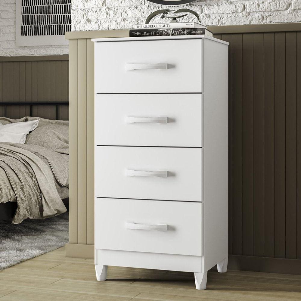 Cômoda 4 Gavetas Mobi Branco Fosco/Rosa Matte