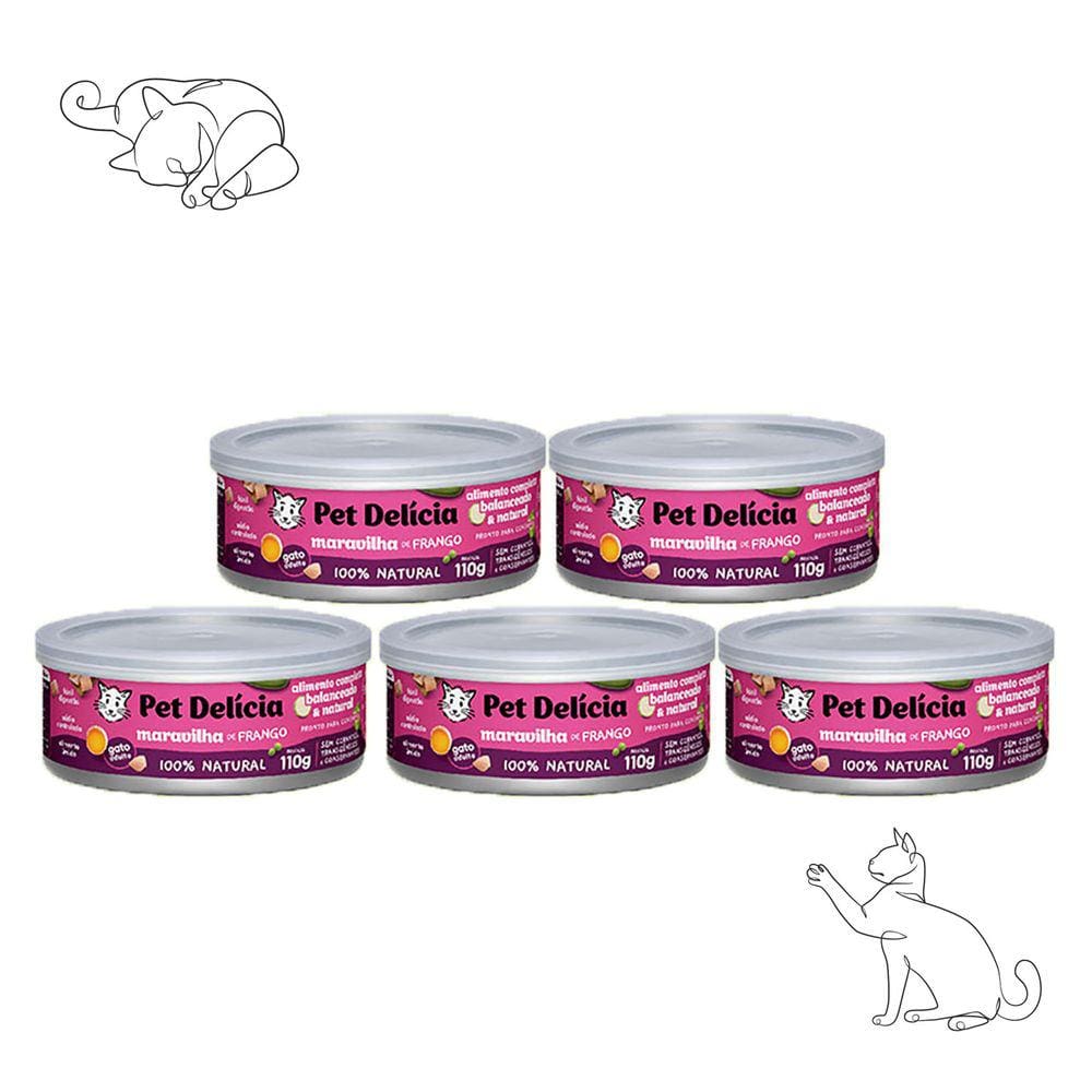 Kit 5 Ração Úmida Pet Delícia Gatos Maravilha de Frango 110g