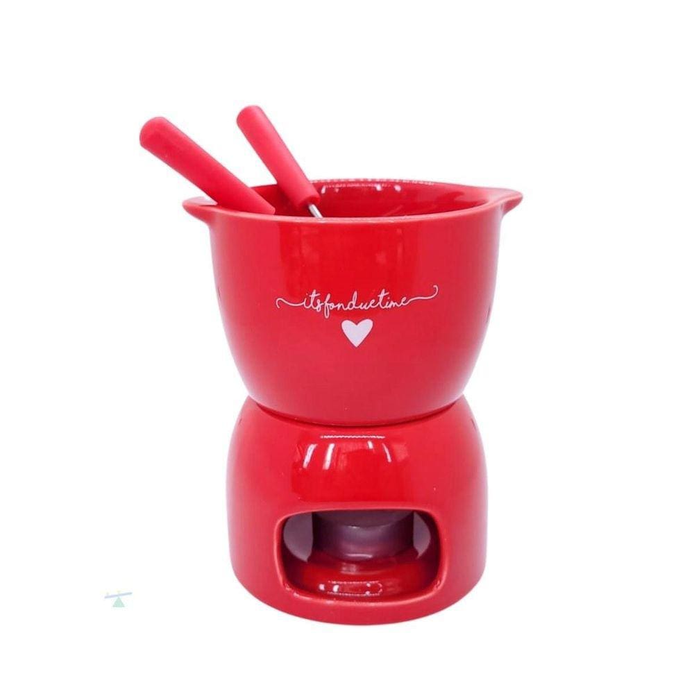 Conjunto Fondue Porcelana Hauskraft Lamour Vermelho 5 Peças