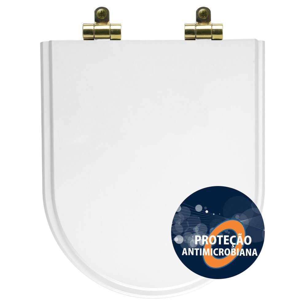 Tampa de Vaso Poliéster Antibactéria Com Fechamento Lento Nuova Branco para Louça Deca com Ferragem Dourada