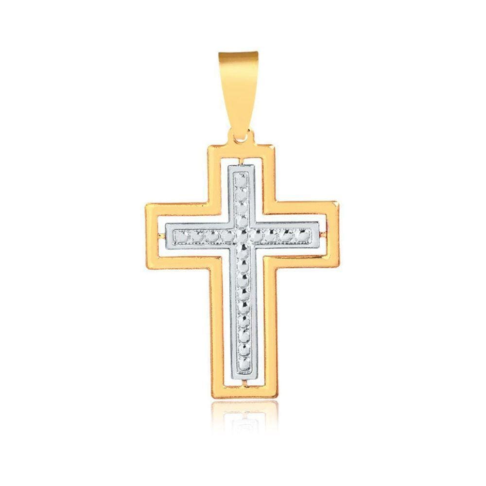 Pingente Cruz Vazada Banhada A Ouro Detalhes Em Ouro Branco