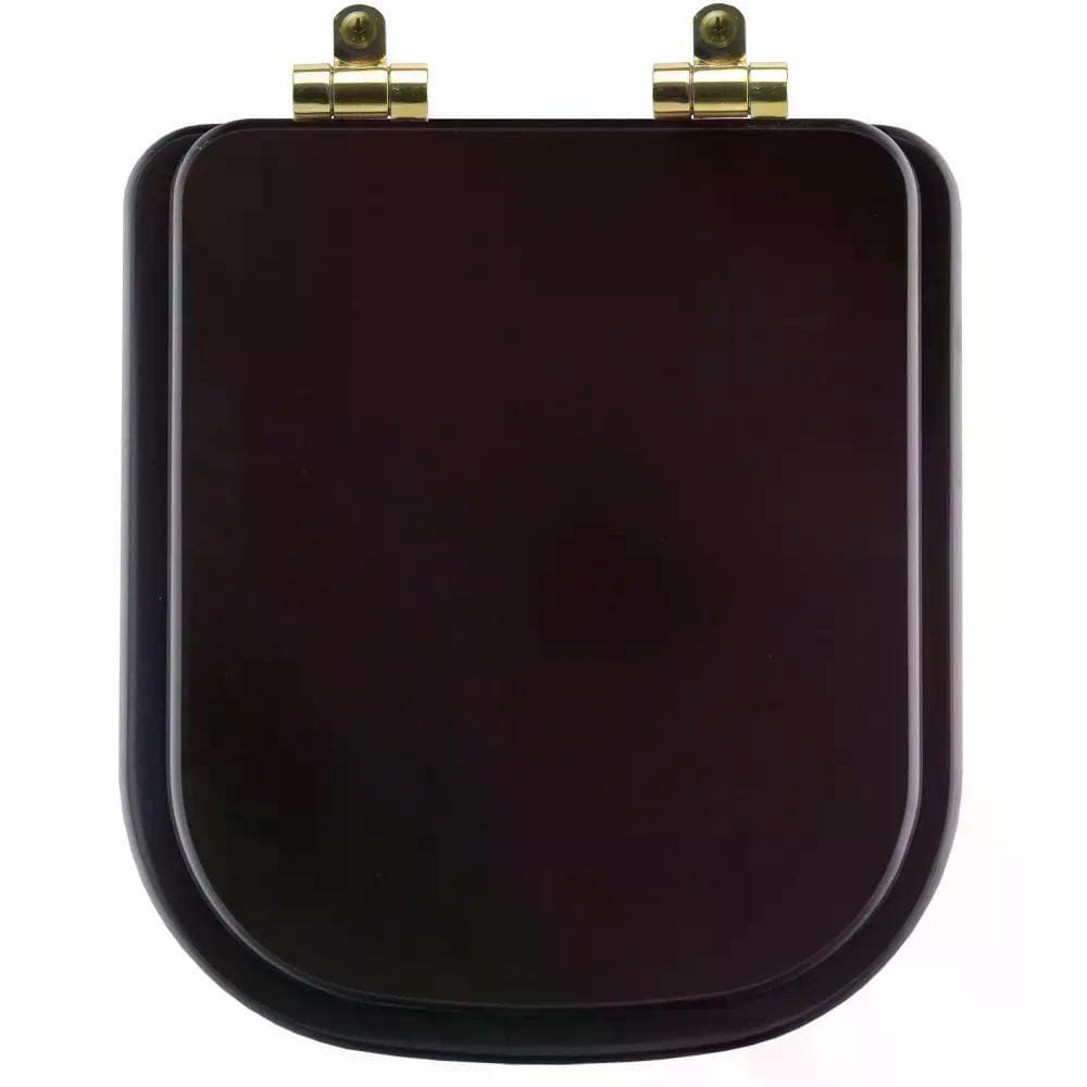 Tampa de Vaso Poliéster Com Amortecedor Piano Marrom Fosco para Bacia Deca com Ferragem Dourada