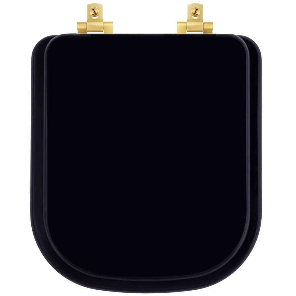 Assento Sanitário MDF Soft Close Quadra Preto para Vaso Deca com Ferragem Dourada