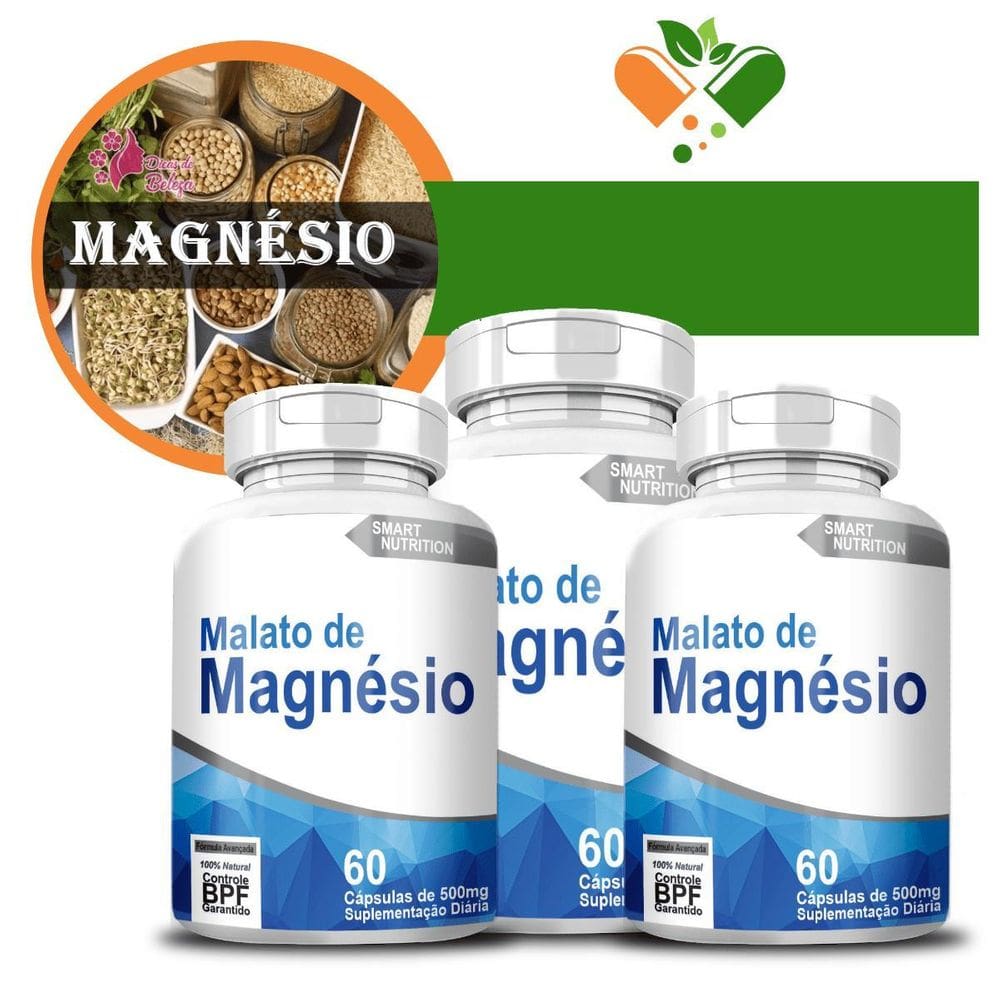 Kit Com 3 Malato De Magnésio 500Mg 60 Cápsulas