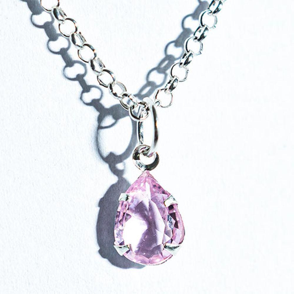 Colar Gota Facetada Zircônia Quartzo Rosa Garra Prata 925