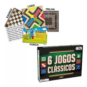 Kit 6 Jogos Com Dama/ Ludo/ Xadrez/ Trilha/ Dominó/ Forca