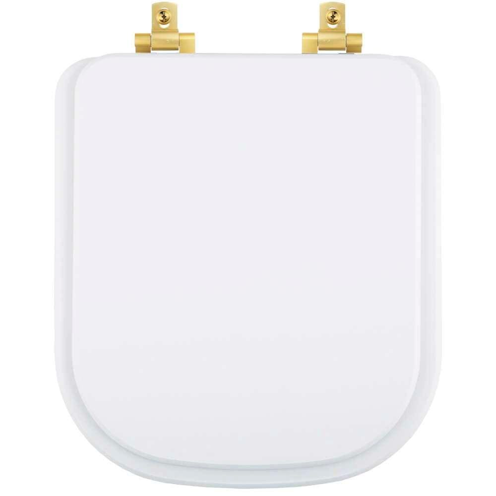 Tampa de Vaso Laqueado Com Fechamento Lento Piano Branco para Louça Deca com Ferragem Dourada