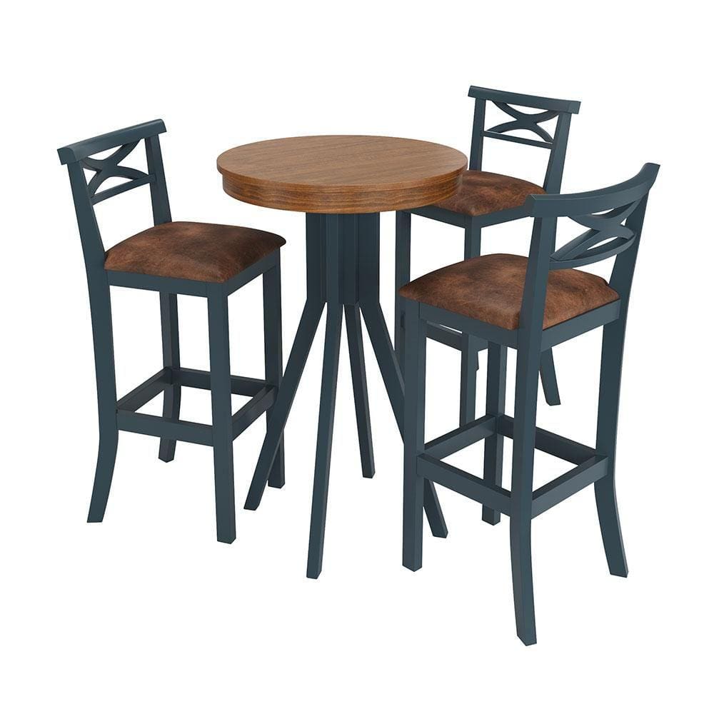 Conjunto Mesa Bistrô com 3 Banquetas Azul Petróleo Valência