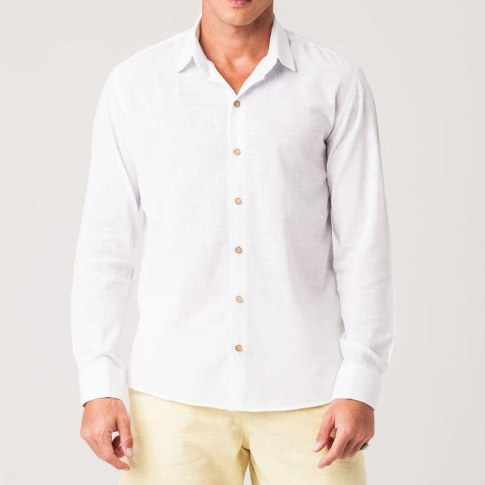 Camisa Masculina Slim Flamê Manga Longa Branca Zune