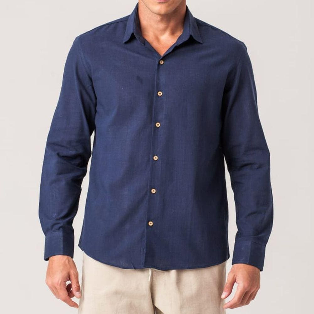 Camisa Masculina Slim Flamê Manga Longa Azul Marinho Zune