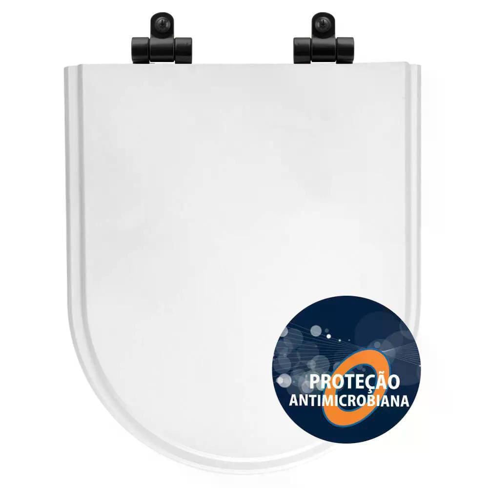 Assento Sanitário Poliéster Antibactéria Soft Close Level Branco para Vaso Deca com Ferragem Preta