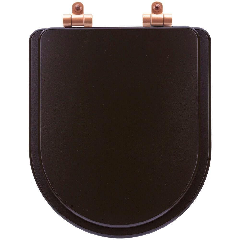 Assento Sanitário Poliéster Soft Close Duna Marrom Fosco para Vaso Deca com Ferragem Rose Gold