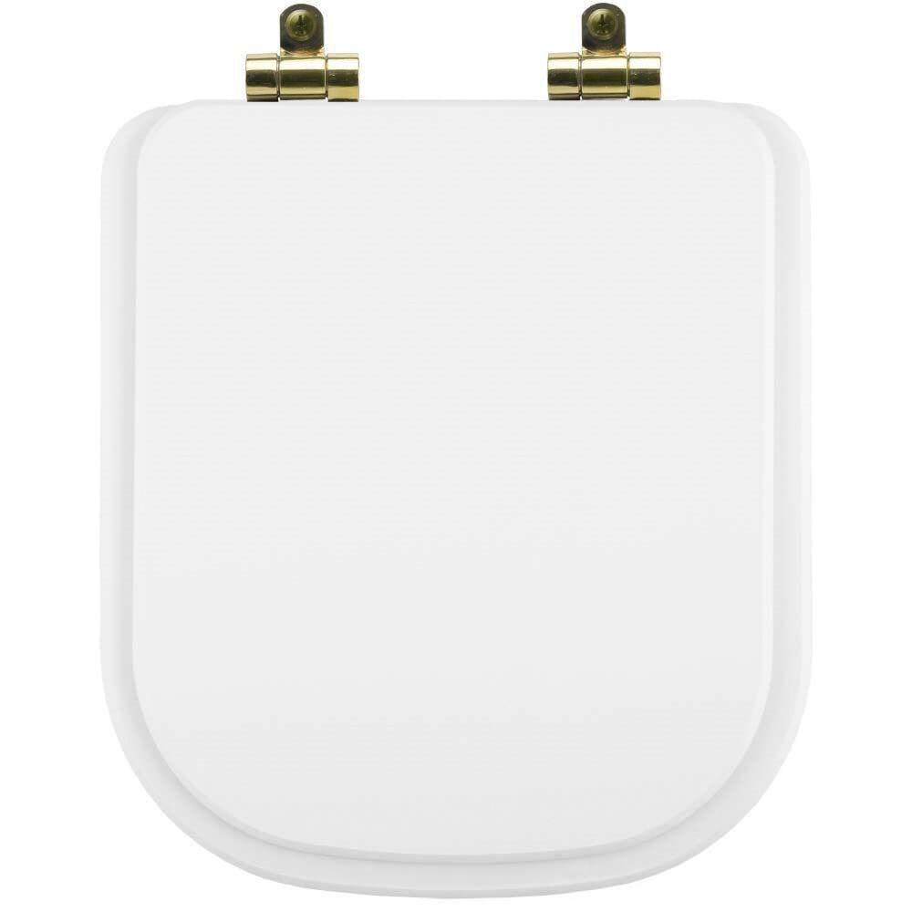 Assento Sanitário Poliéster Soft Close Piano Branco para Vaso Deca com Ferragem Dourada