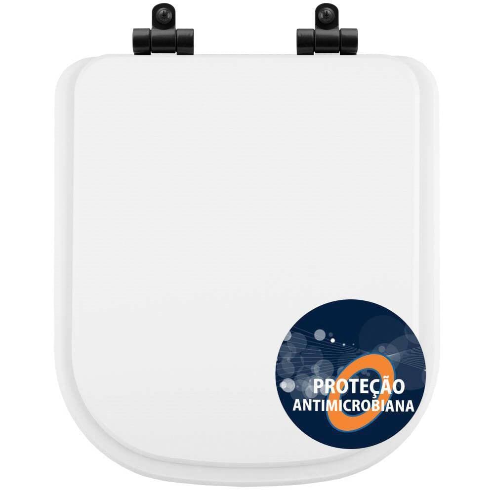 Tampa de Vaso Poliéster Antibactéria Com Fechamento Lento Piano Branco para Louça Deca com Ferragem Preta