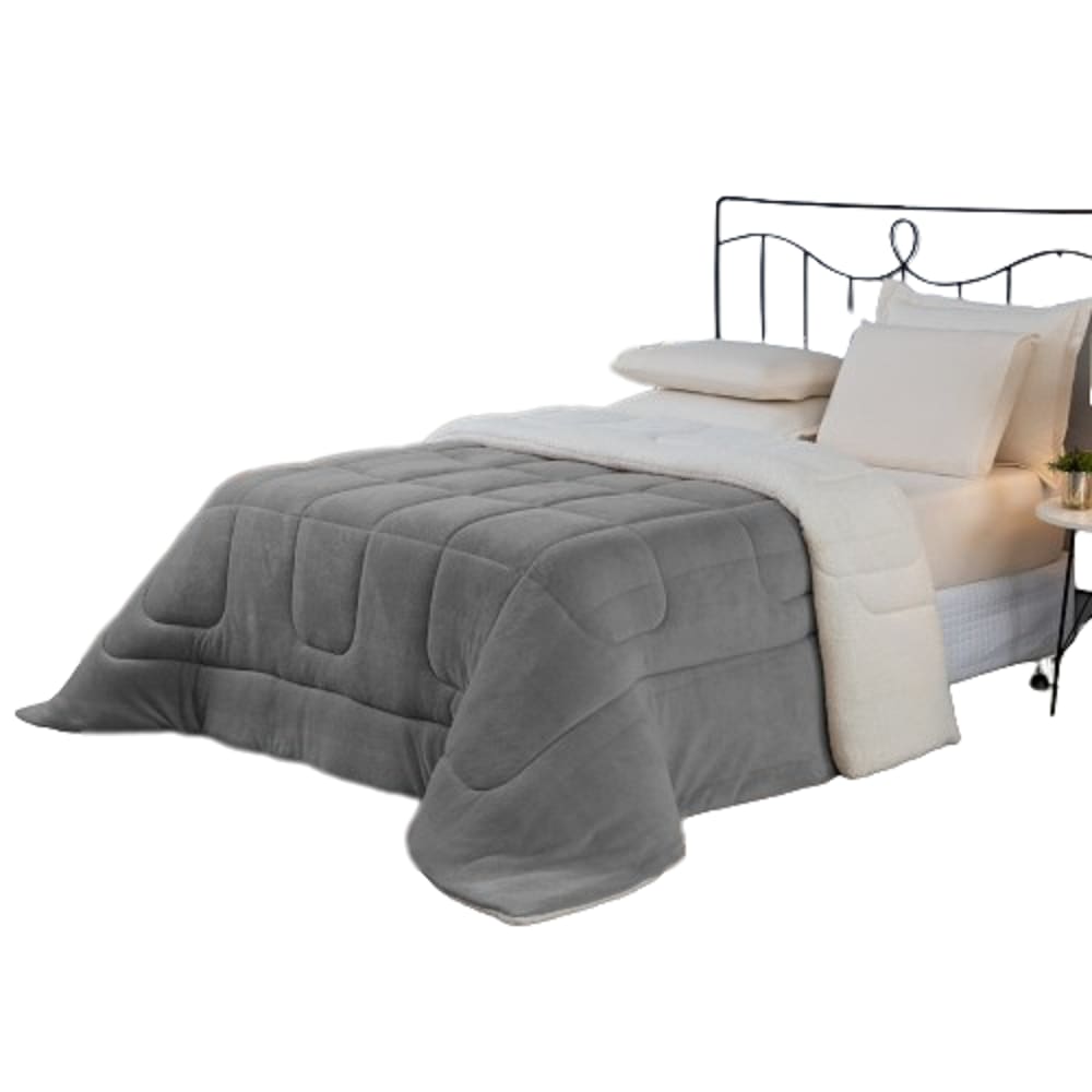 Coberdrom Cobertor Casal Sherpa Carneiro Manta Soft Cinza