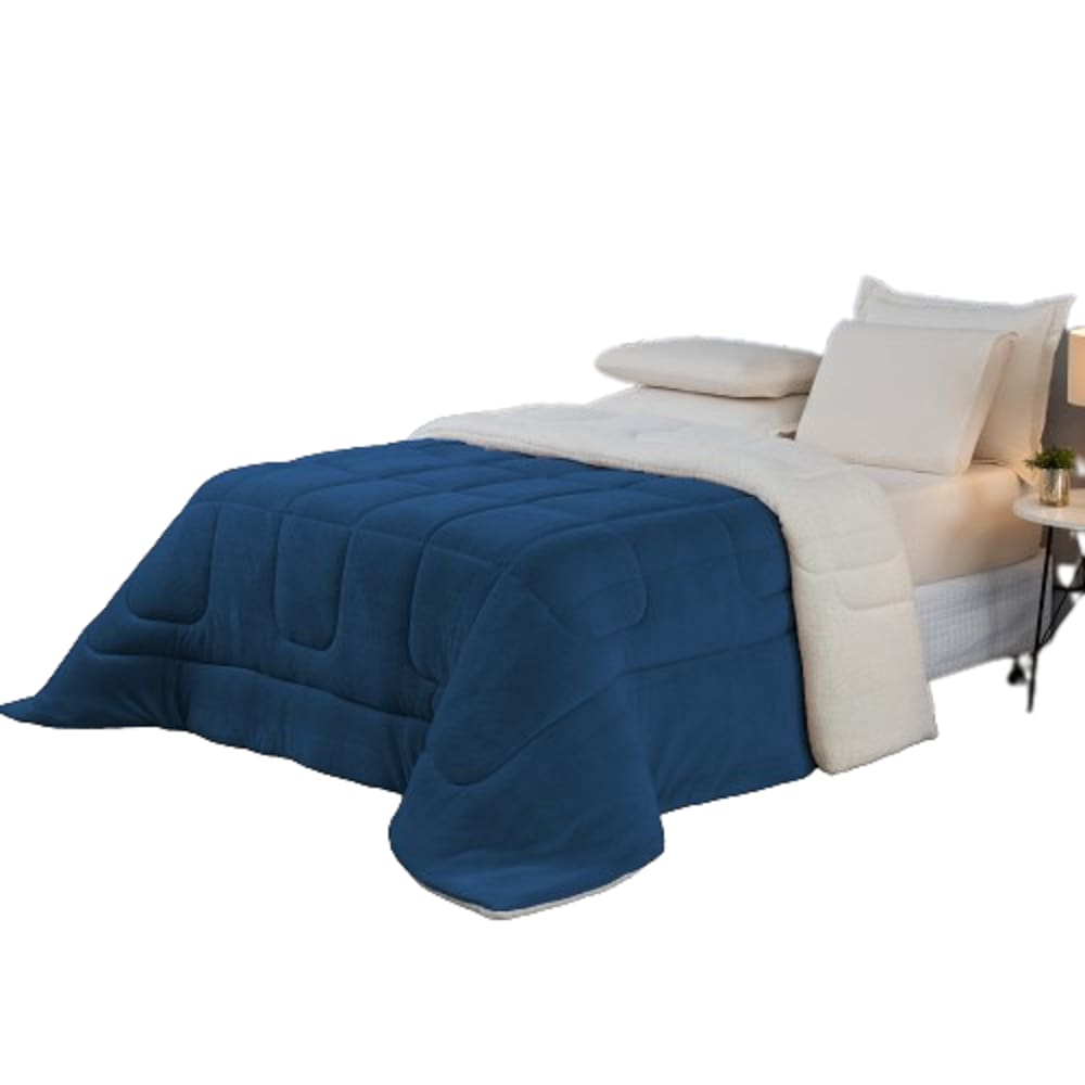 Coberdrom Cobertor Queen Sherpa Carneiro Manta Soft Marinho