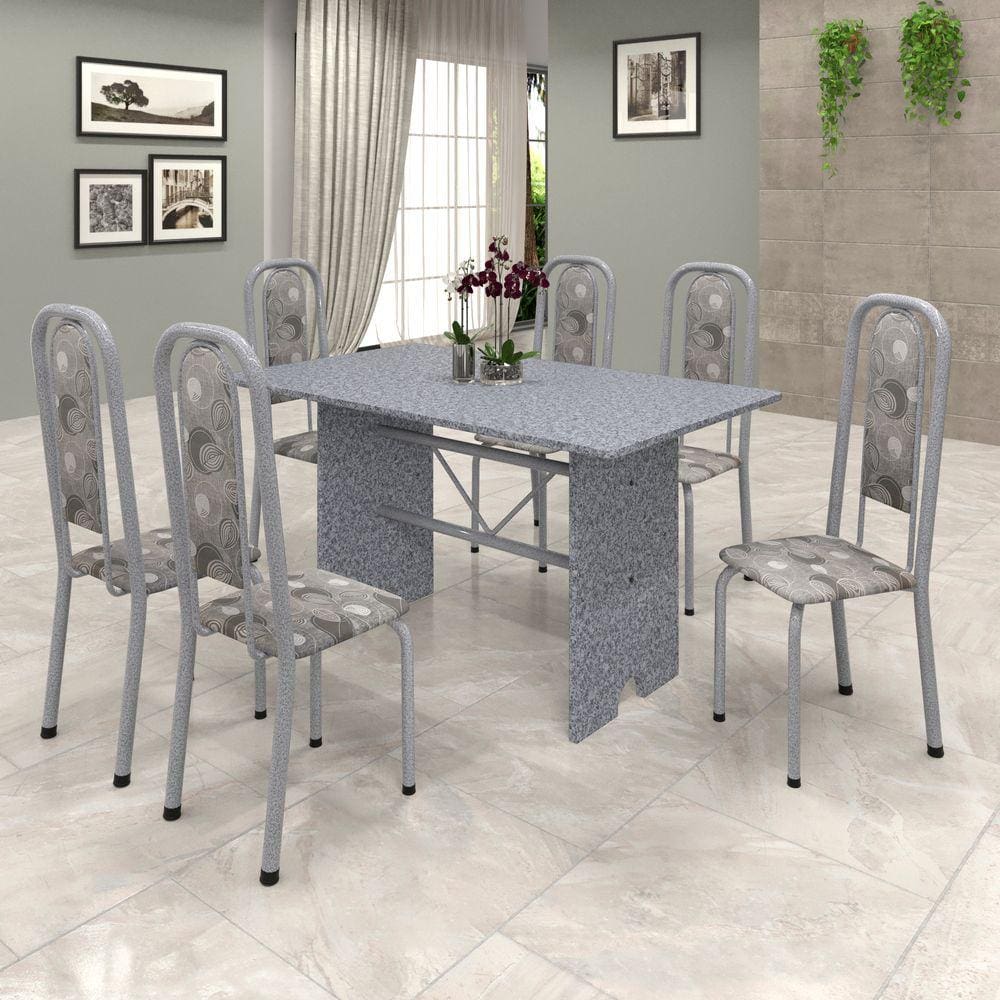 Conjunto de Mesa 070 140x75cm Tampo Granito com 6 Cadeiras Lavínea Soma Móveis Paraopeba / Mart Perola