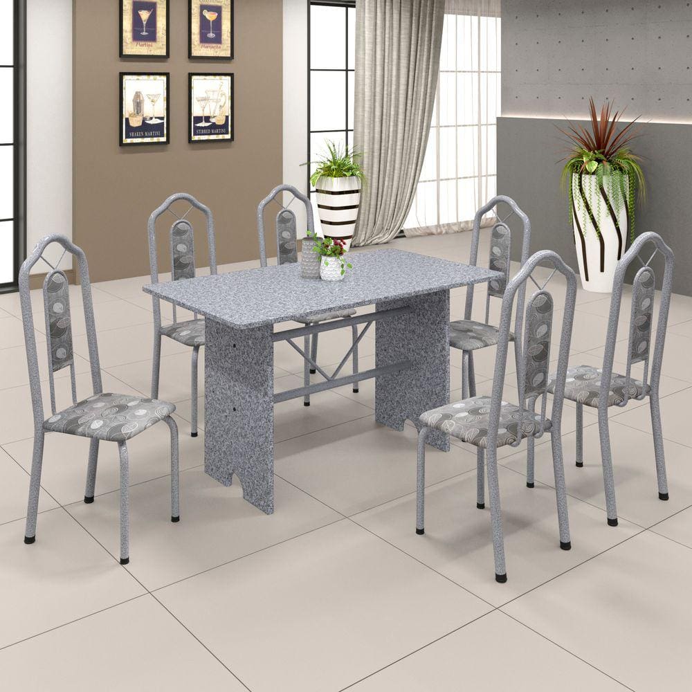 Conjunto de Mesa 070 140x75cm Tampo Granito com 6 Cadeiras Bianca Soma Móveis Paraopeba / Mart Perola