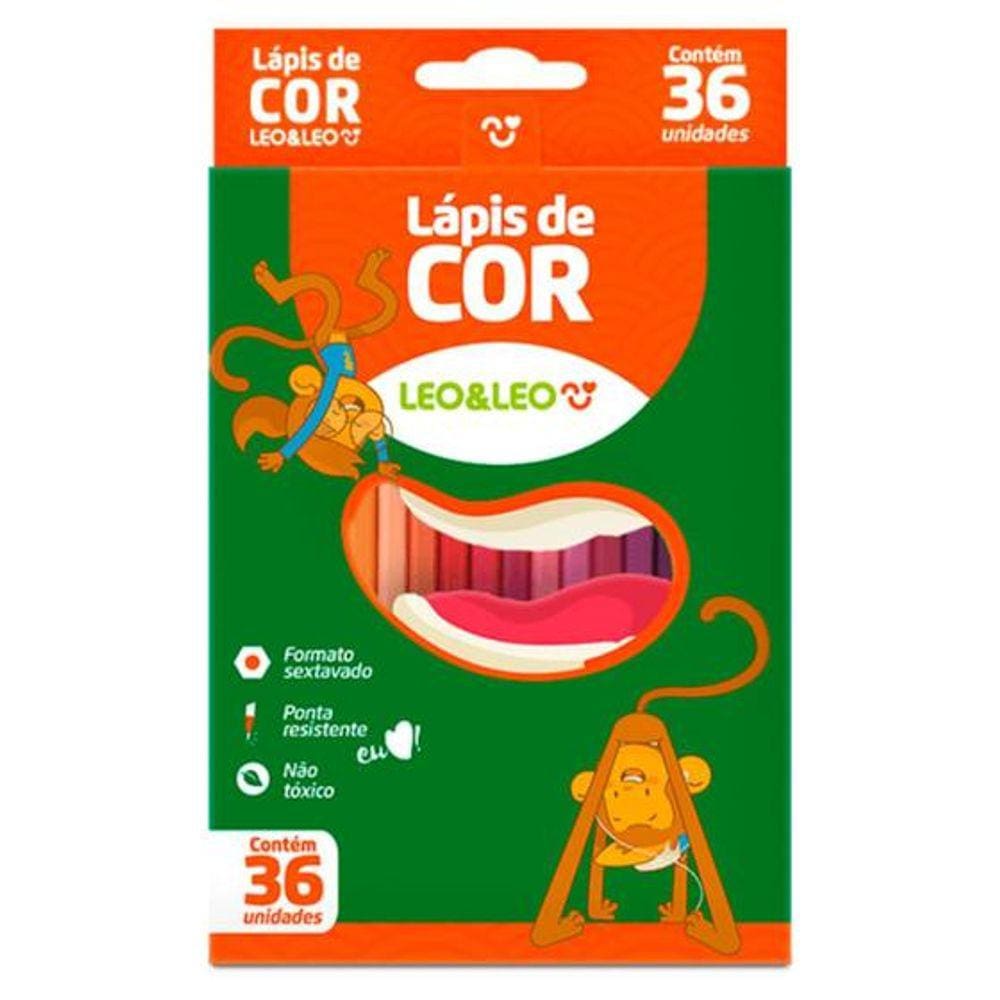 Lápis de Cor 36 Cores Sextavado Leonora