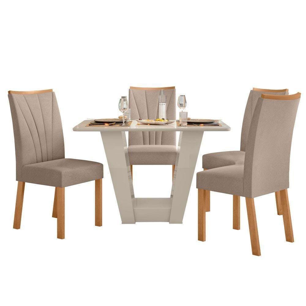 Conjunto Mesa Apogeu 120cm Tampo Mdf/vidro 4 Cadeiras Apogeu