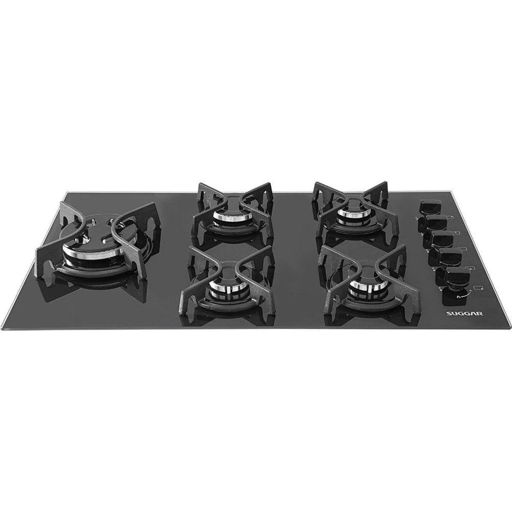 Cooktop Tri-chama Lateral 5 Bocas Ferro Fundido a Gás Suggar Preto