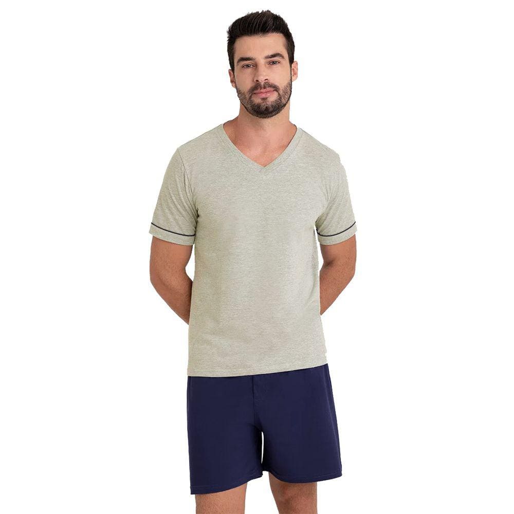 Pijama Masculino Lupo Curto Algodão 28000-001 Mescla Marinho