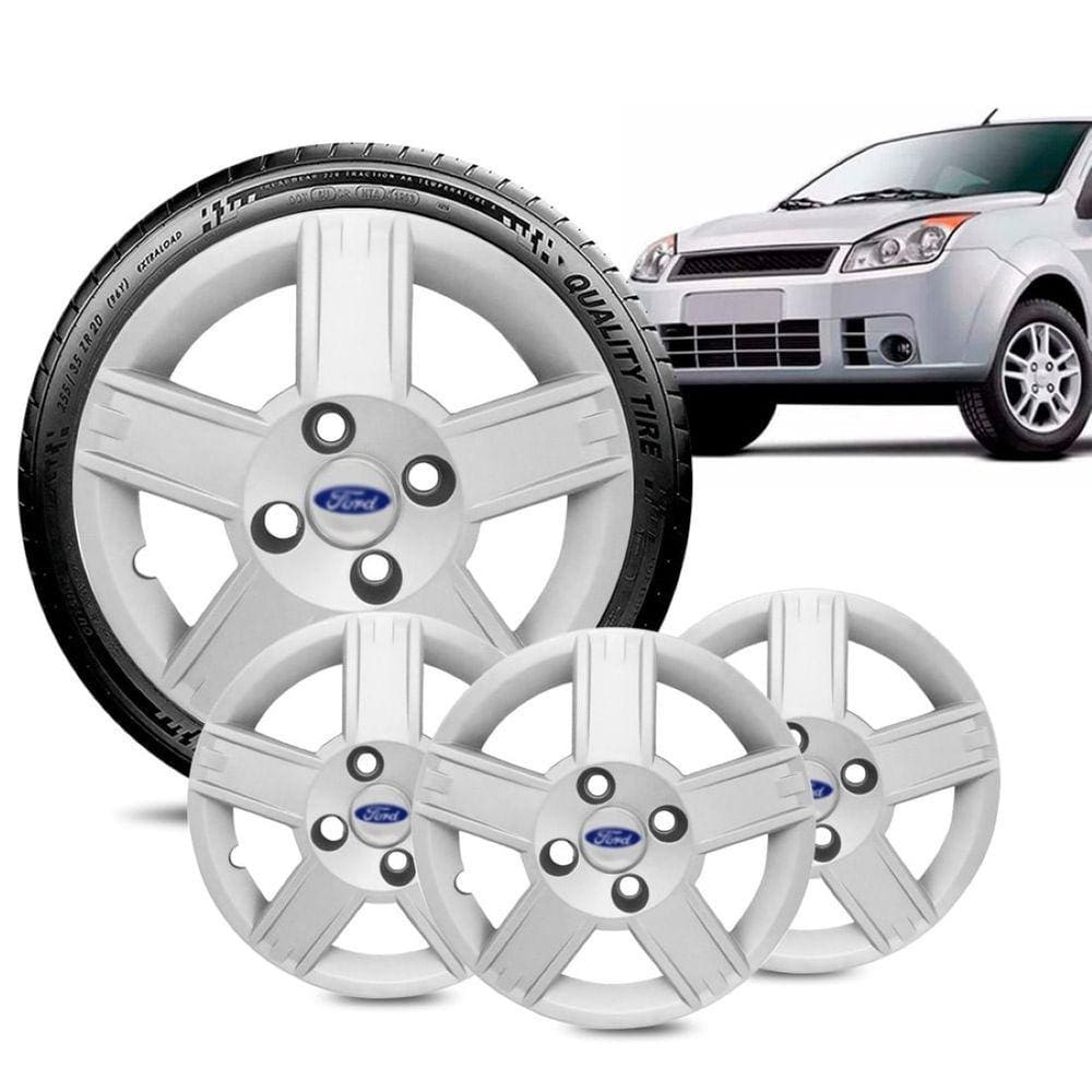 Jogo 4 Calota Ford Fiesta aro 14 2008 a 10 prata logo Prata