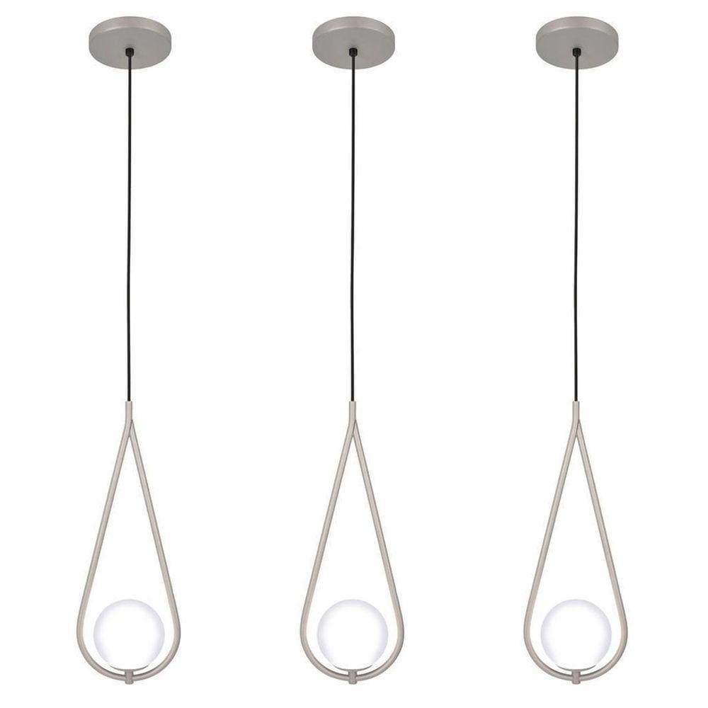 Kit 3 Luminária Teto Pendente Gota Globo Vidro Cozinha Prata