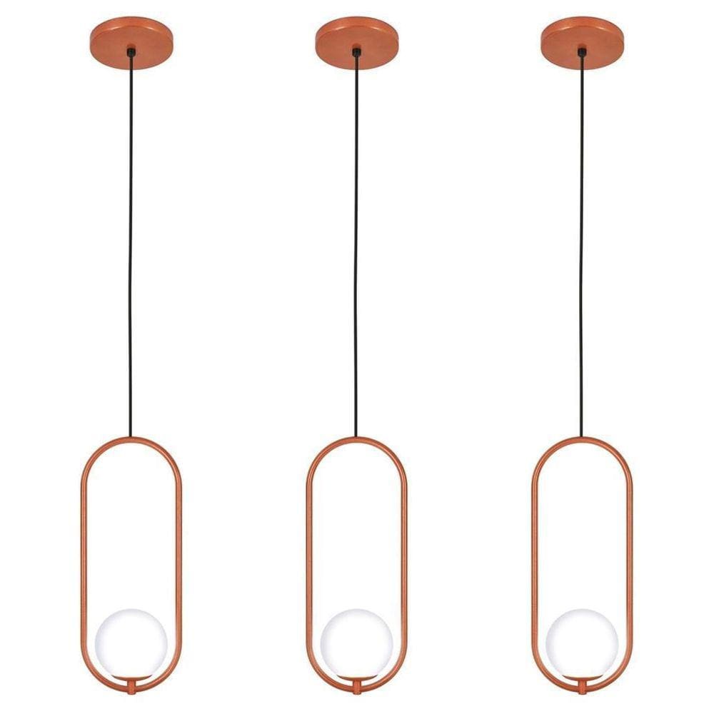 Kit 3 Luminária Lustre Pendente Teto Arco Globo Lavabo Cobre