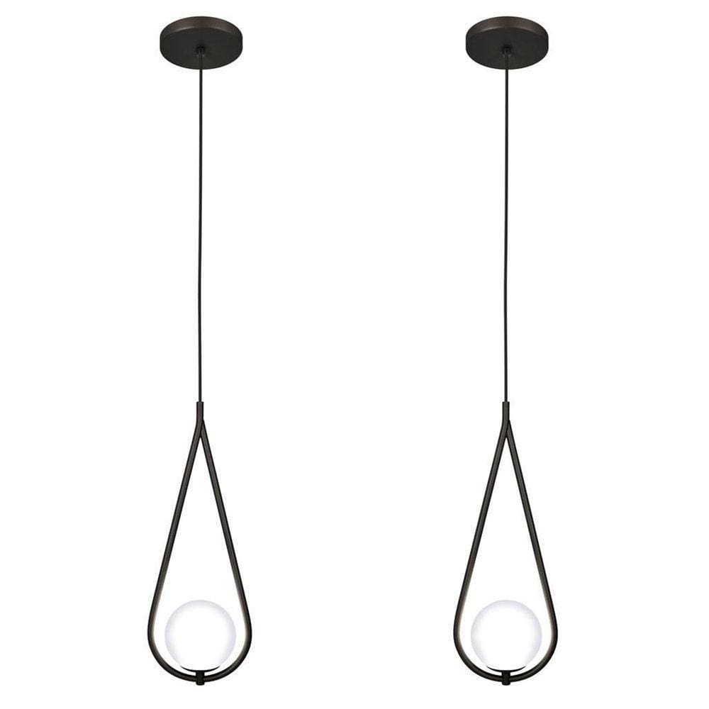 Kit 2 Luminárias Lustre Teto Pendente Gota Globo Sala Preto
