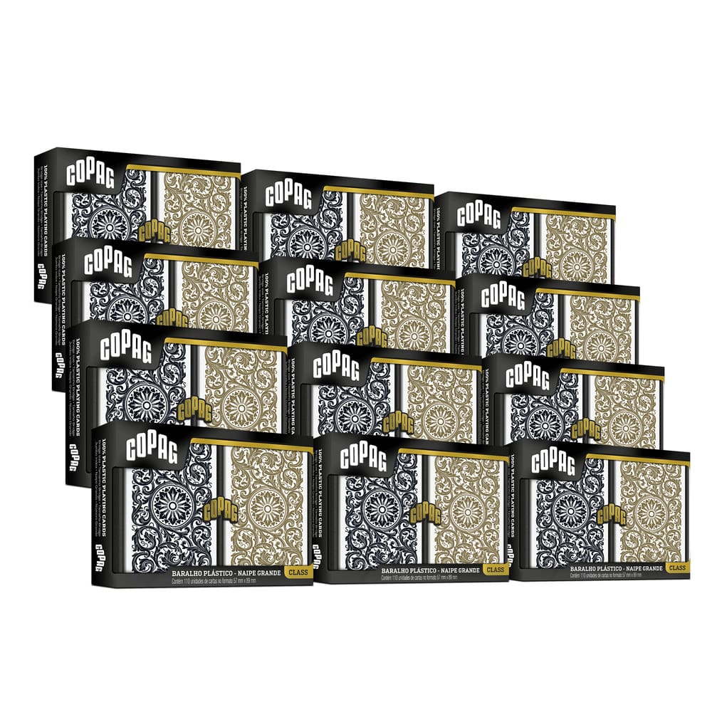 Kit 12 Unidades Baralho Class 1546 Elite Preto E Dourado Estojo Duplo