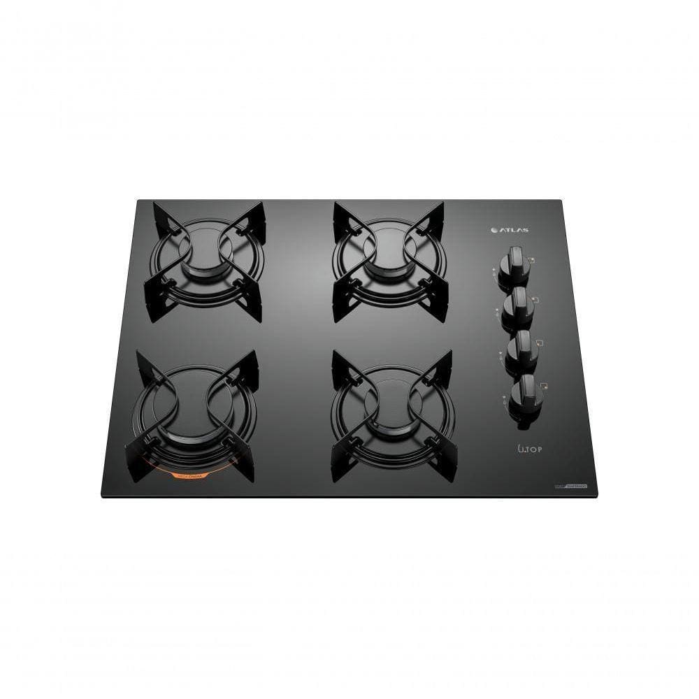 Cooktop 4 Bocas Preto Com Mesa De Vidro Atlas U Top Bivolt