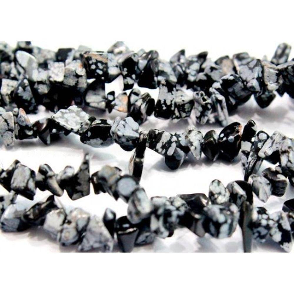 Fio Obsidiana Flocos de Neve Cascalho Furado a Laser 90cm