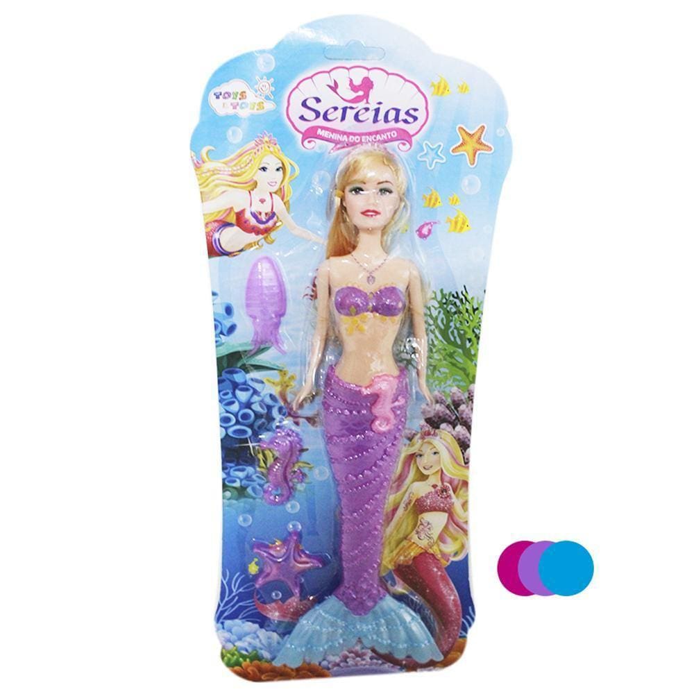 Boneca Sereia Brinquedo 32Cm Com Acessórios Presente Menina