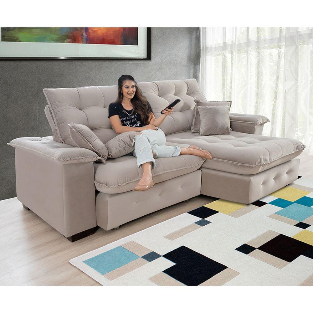 Sofá Coliseu 2.40m Retrátil e Reclinável Super Pillow - Avelã