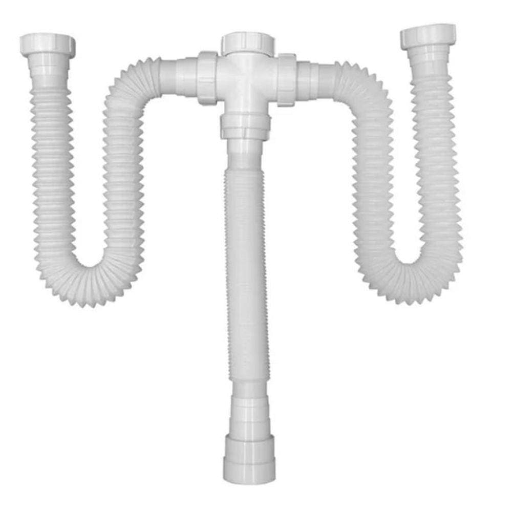 Sifão Sanfonado Triplo Lavatório/Pia/Tanque 80Cm Branco