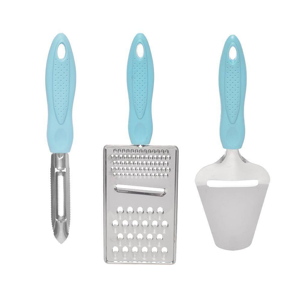 Kit Utensílios Cozinha Em Inox Cabo Plástico Linha Luxo 3
