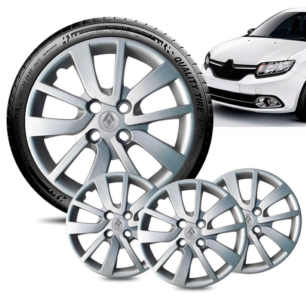 Jogo 4 Calota Renault Logan aro 14 2014 16 17 18 a 20 Prata